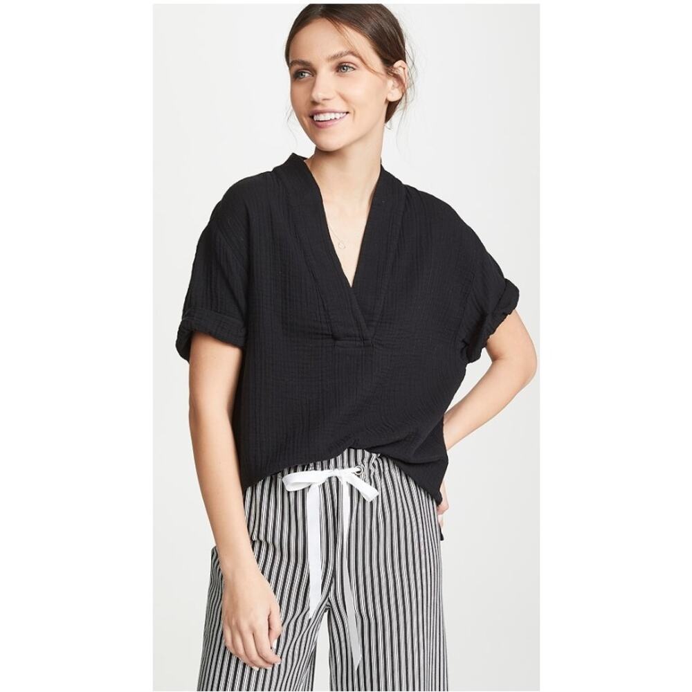 Xirena Avery Black Gauze Cotton V Neck Blouse Size Small